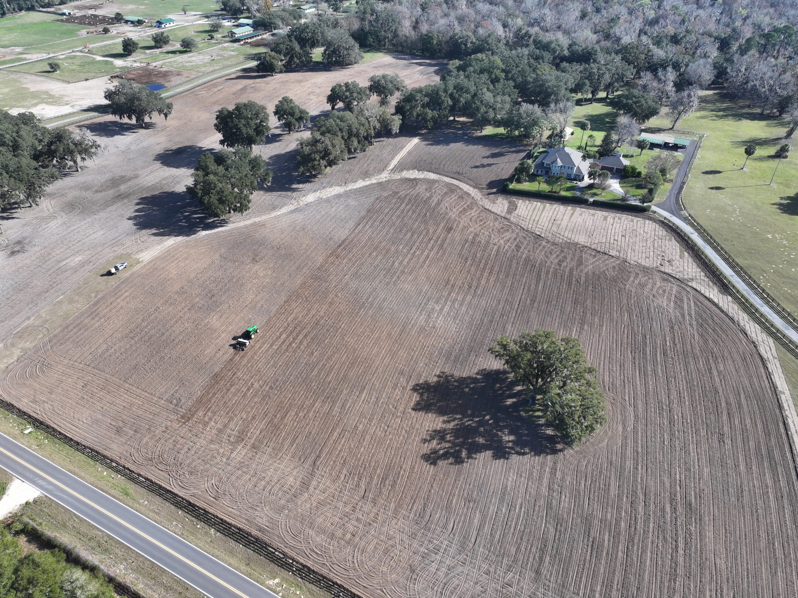 Aerial view of leveled land prepared for building construction